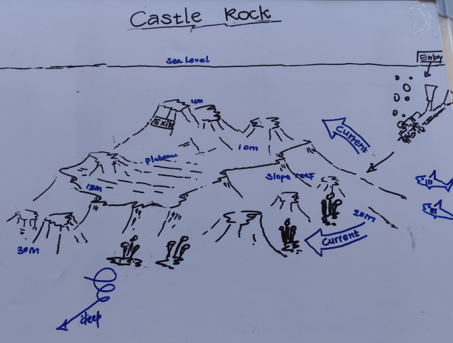 mapa del punto de inmersión Castle Rock en Komodo