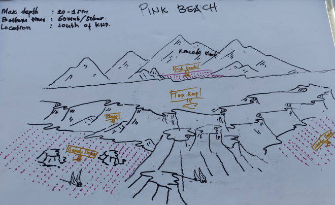 map of dive spot Pink Beach in Komodo